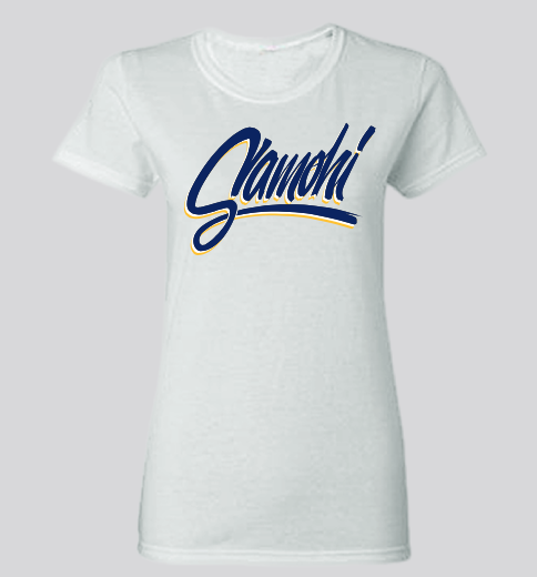 SAMO Script Style Fitted Women's Fine Jersey T-Shirt